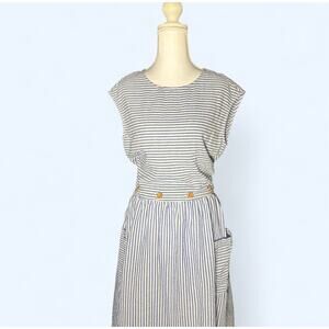 Listicle Two Piece Small Top Botton Separates Blue White Striped Preppy Dress